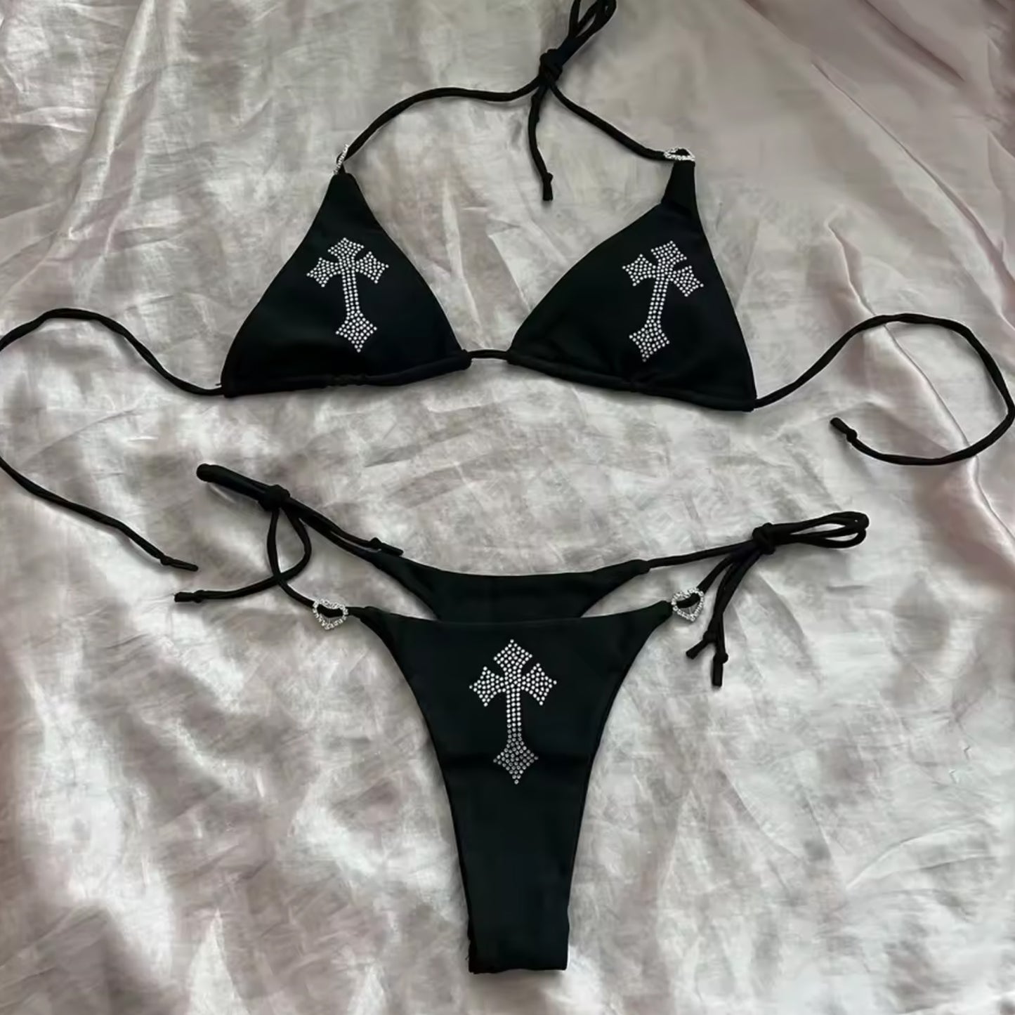 Rhinestone Cross Bikini – Bold, Stylish, and Sparkling