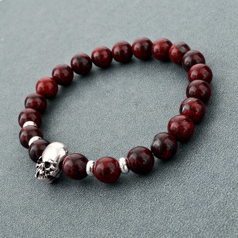 Natural Stone Skull Bracelet dark red