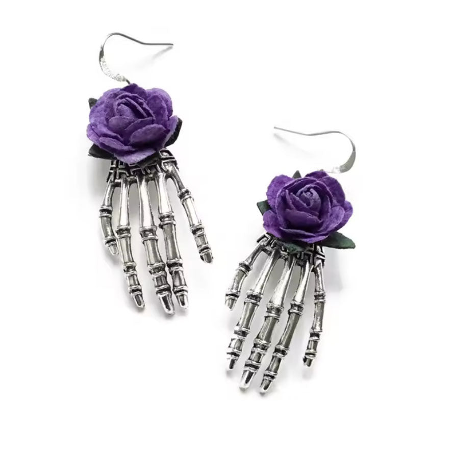 Rose Skull Hand Earrings