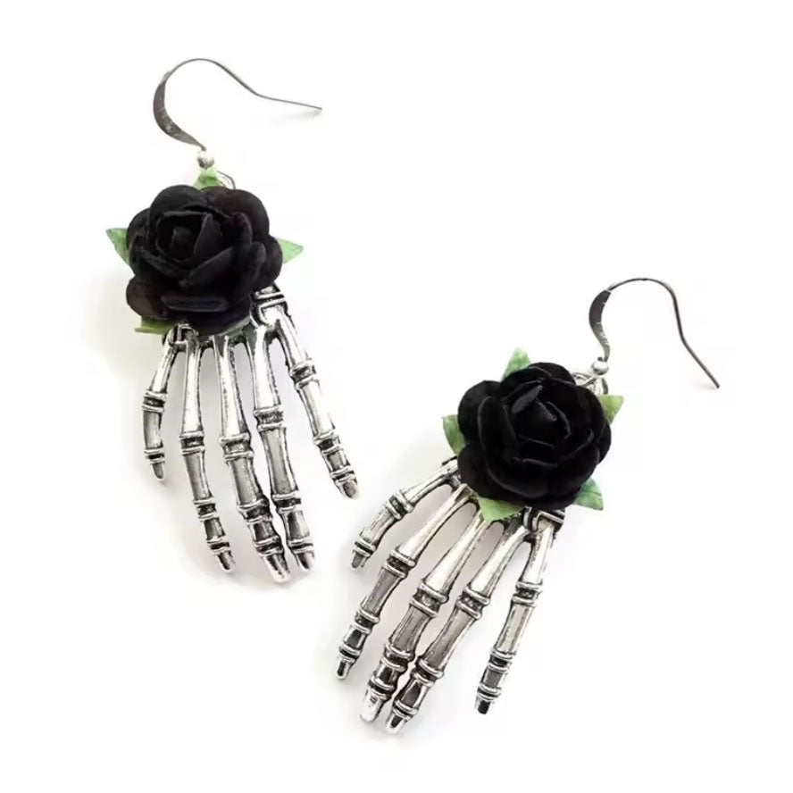 Rose Skull Hand Earrings