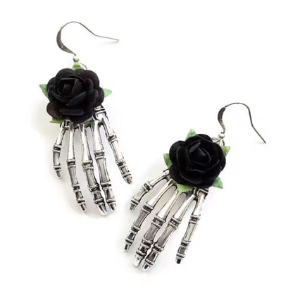 Rose Skull Hand Earrings