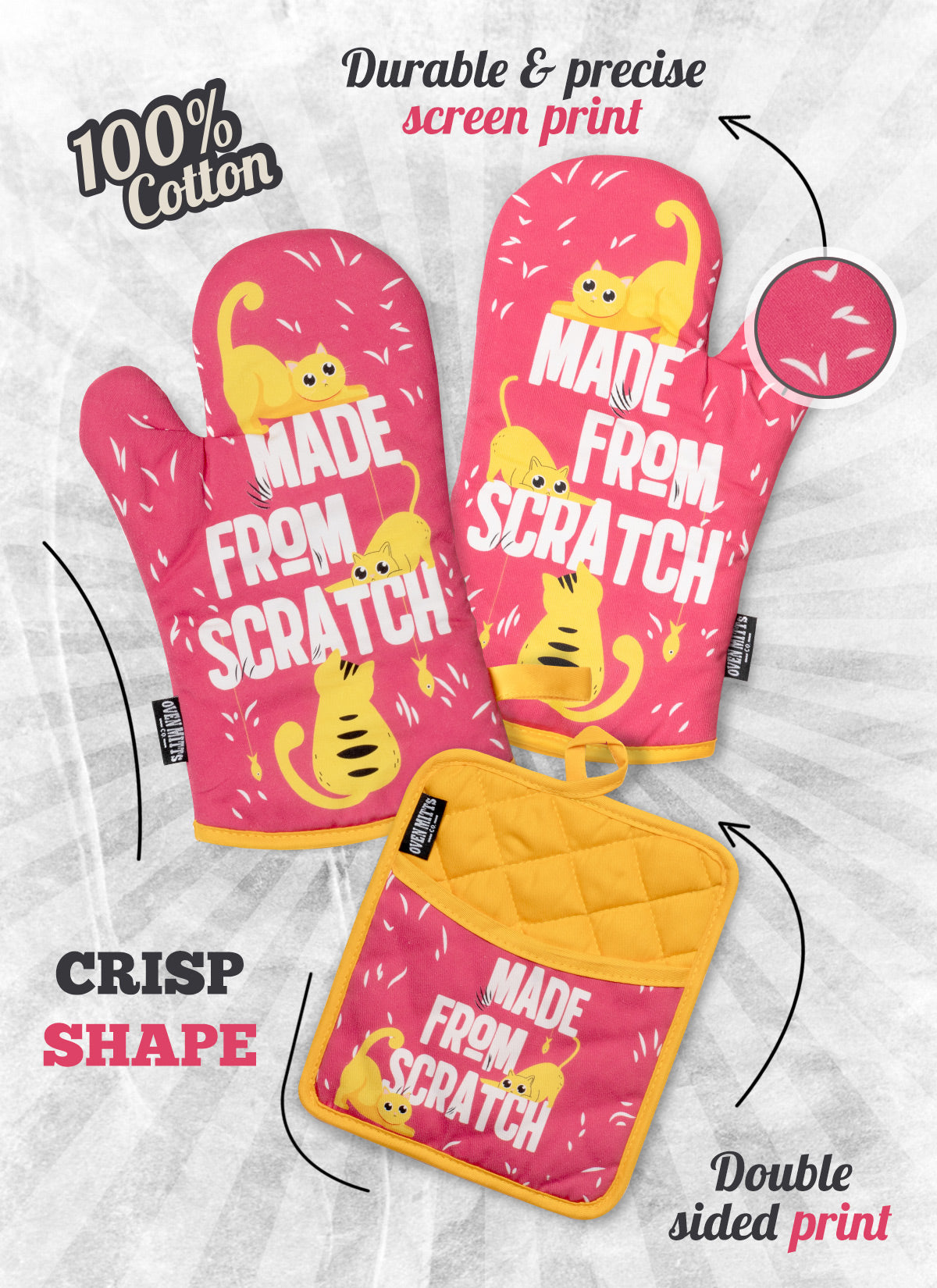 Made From Scratch Cat Oven Mitts And Potholder Set