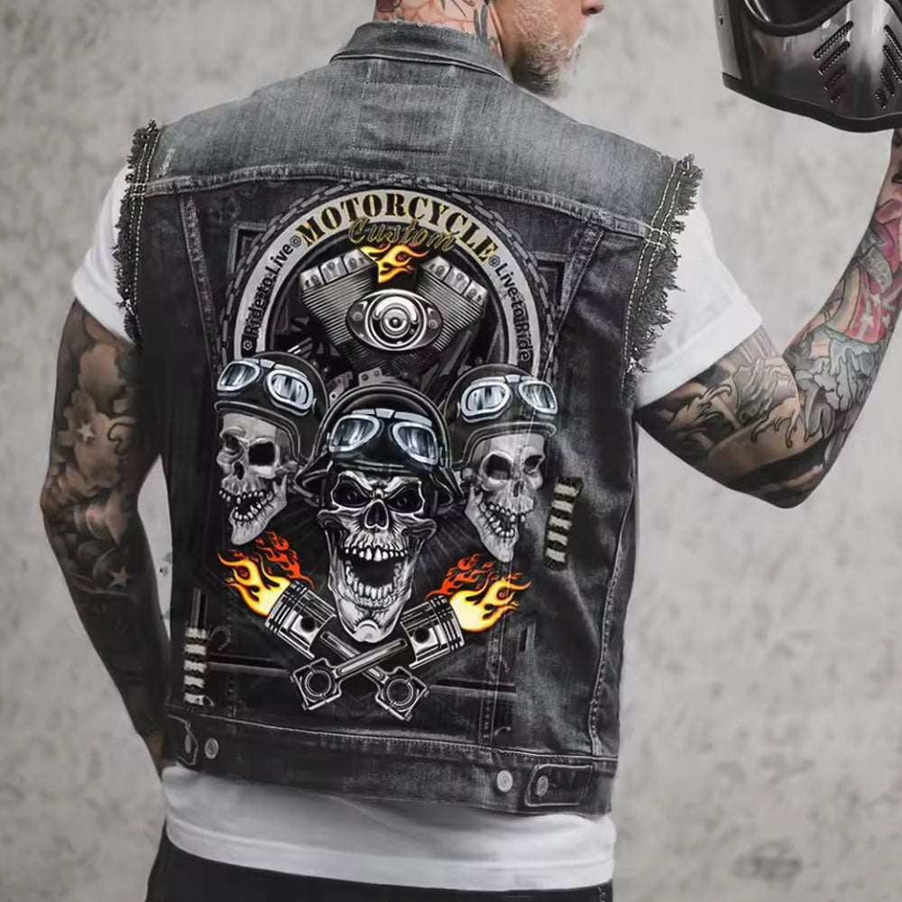 Men's Riding Skull Vest Denim Jacket