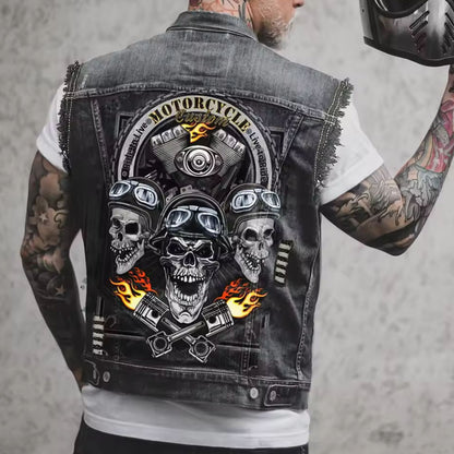 Men's Riding Skull Vest Denim Jacket