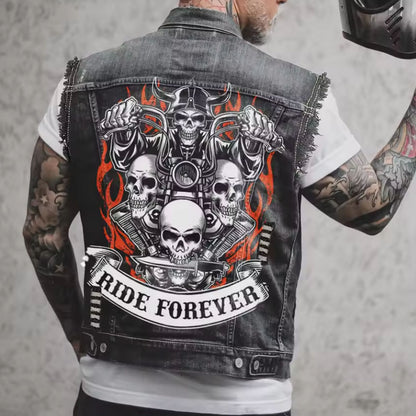 Men's Riding Skull Vest Denim Jacket