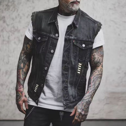 Men's Riding Skull Vest Denim Jacket