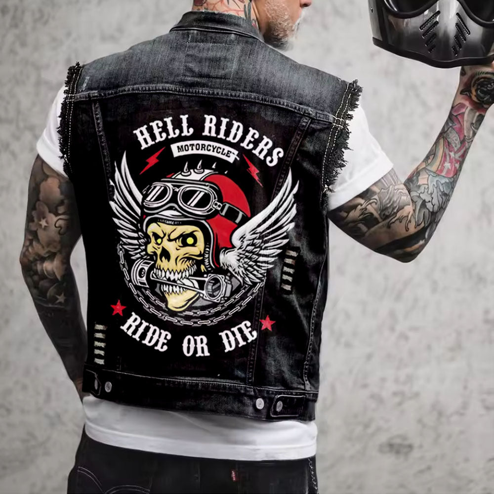 Men's Riding Skull Vest Denim Jacket