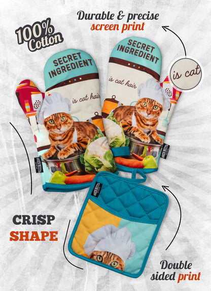 Secret Ingredient Is Cat Hair Oven Mitts And Potholder Set