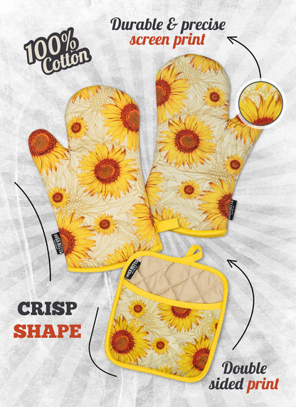 Summer Sunflowers Oven Mitts And Potholder Set