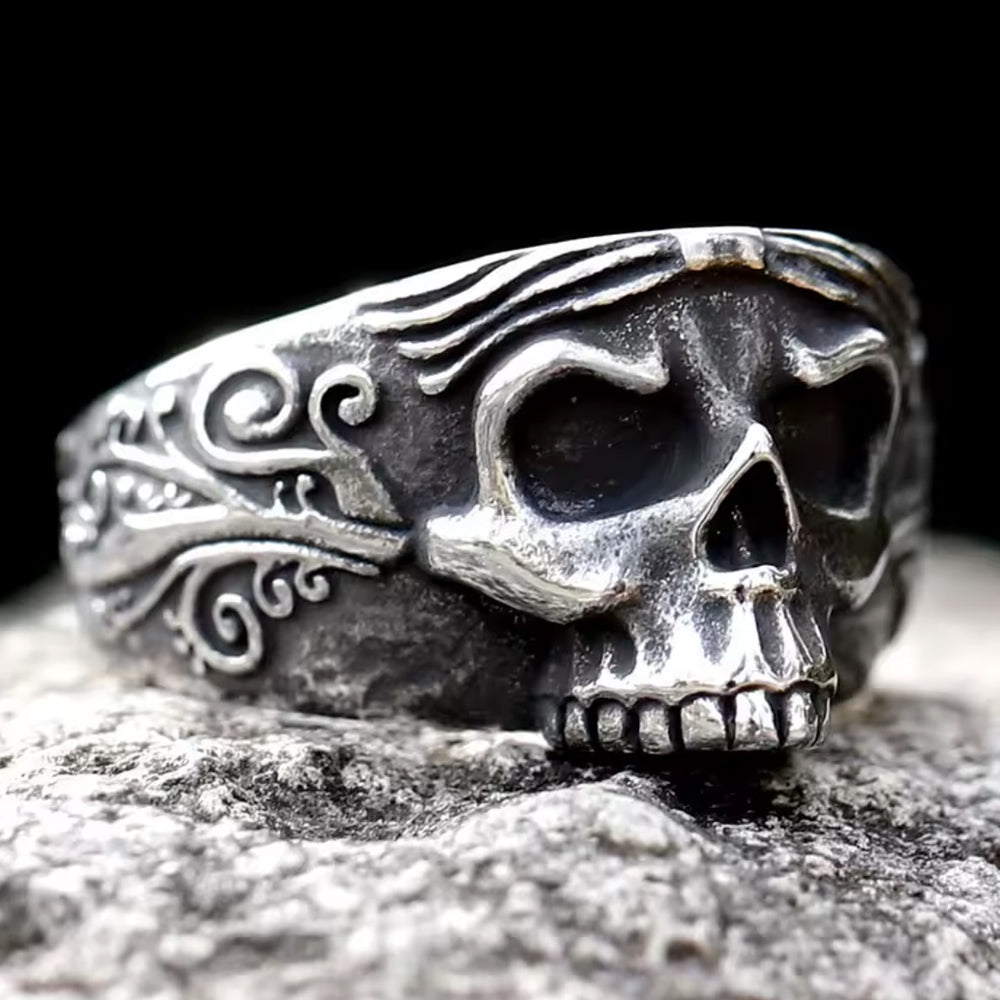 Obsidian Skull Ring — Stainless Steel Statement Ring