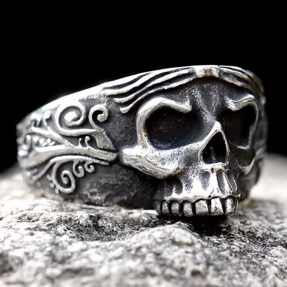 Obsidian Skull Ring — Stainless Steel Statement Ring