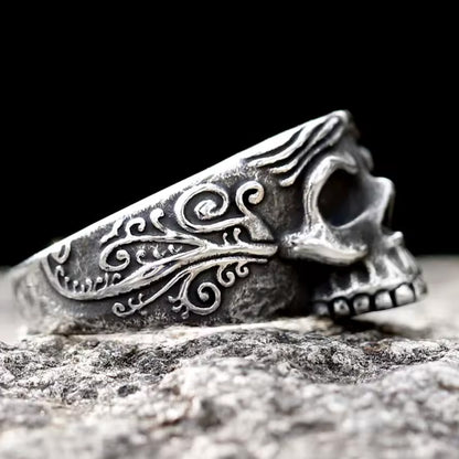 Obsidian Skull Ring — Stainless Steel Statement Ring