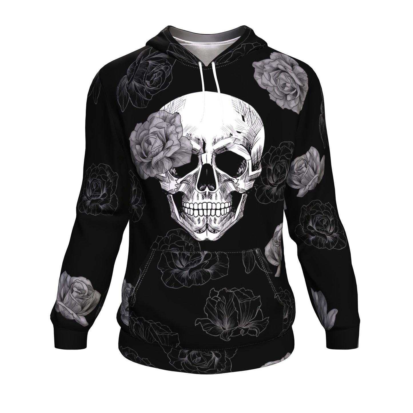 Grey Flower Skull All Over Print Unisex Hoodie