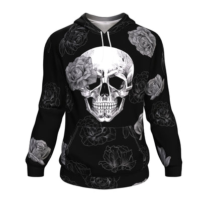 Grey Flower Skull All Over Print Unisex Hoodie
