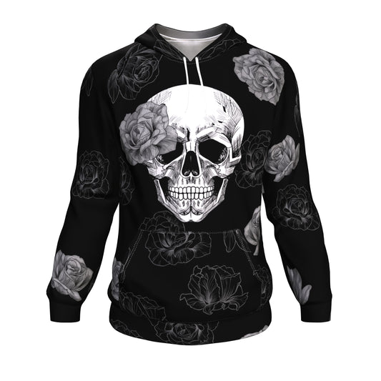 Grey Flower Skull All Over Print Unisex Hoodie
