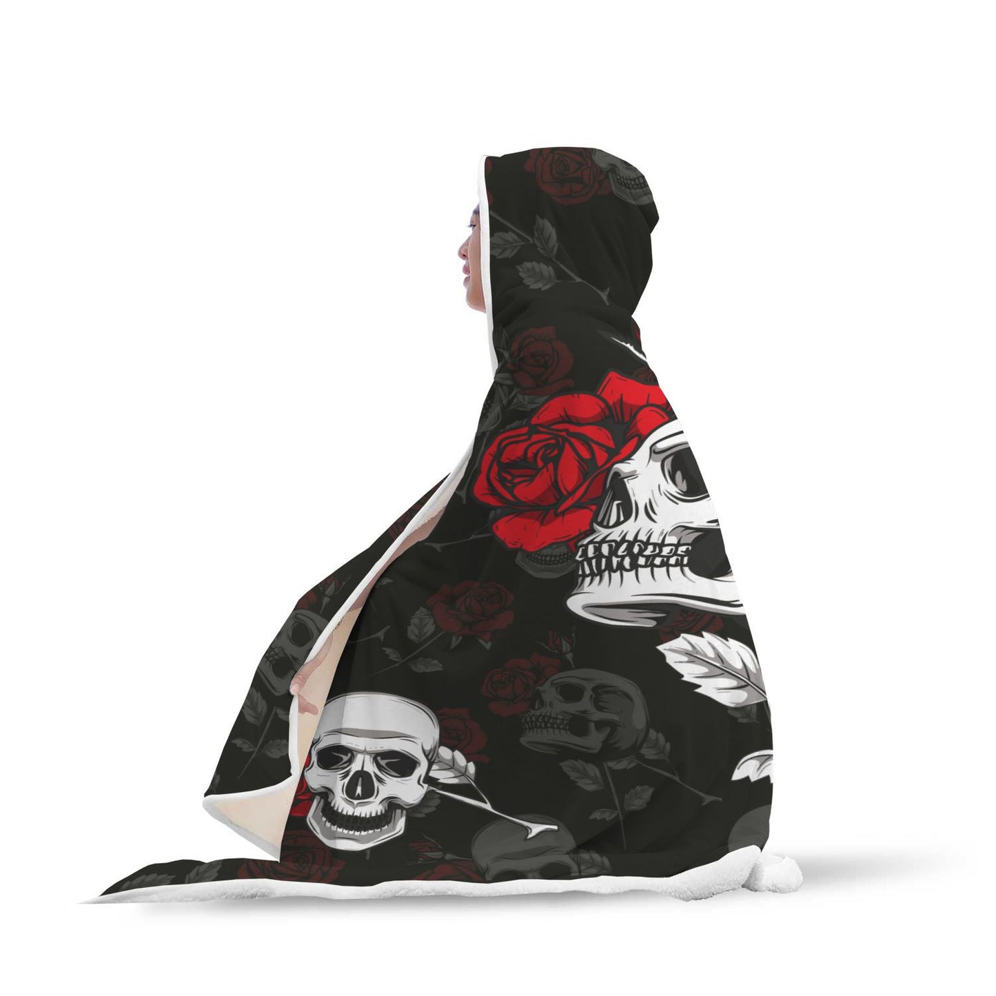 Death Rose Skull Hooded Blanket