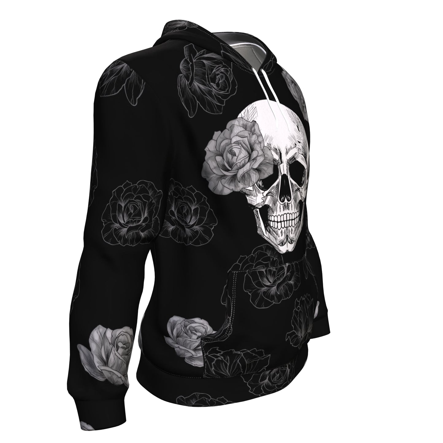 Grey Flower Skull All Over Print Unisex Hoodie