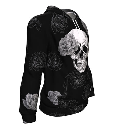Grey Flower Skull All Over Print Unisex Hoodie