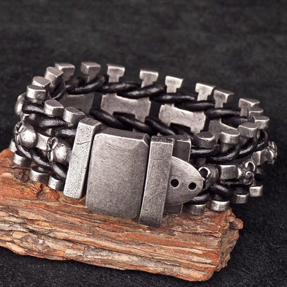 Skull Stainless Steel Leather Bracelet