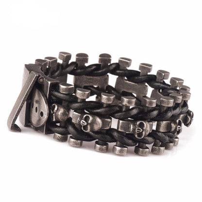 Skull Stainless Steel Leather Bracelet