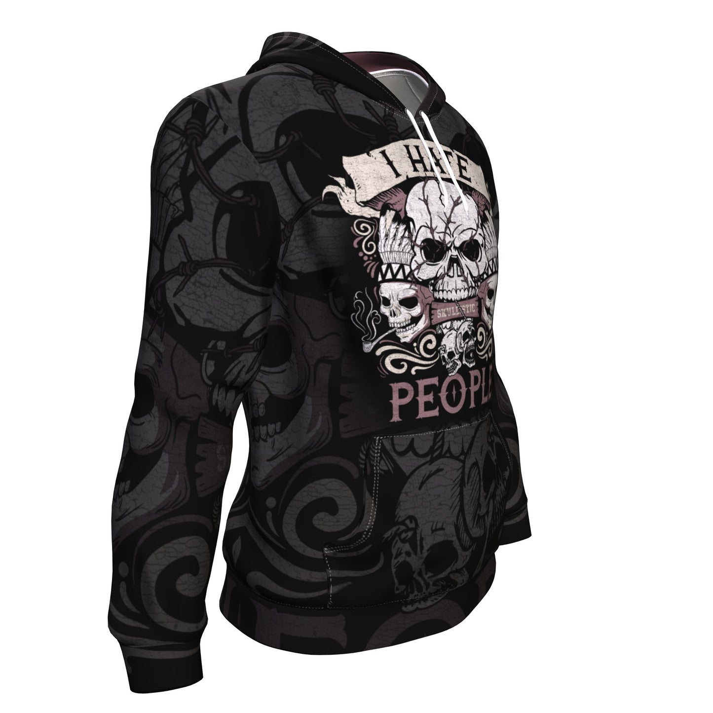 I Hate People Skull All Over Print Unisex Hoodie