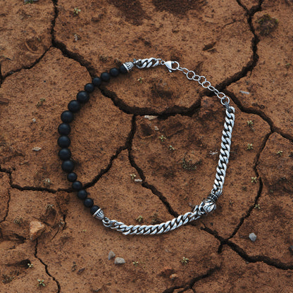 Skullistic Skull Double Layer Obsidian Bracelet