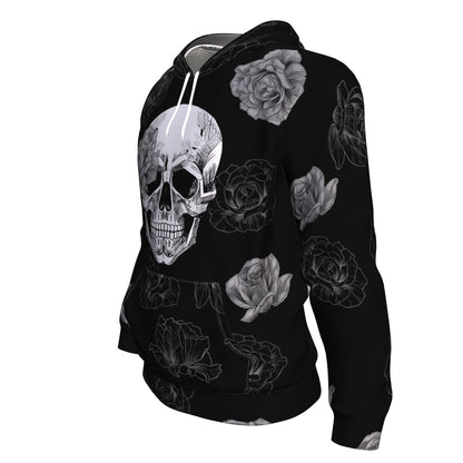 Grey Flower Skull All Over Print Unisex Hoodie