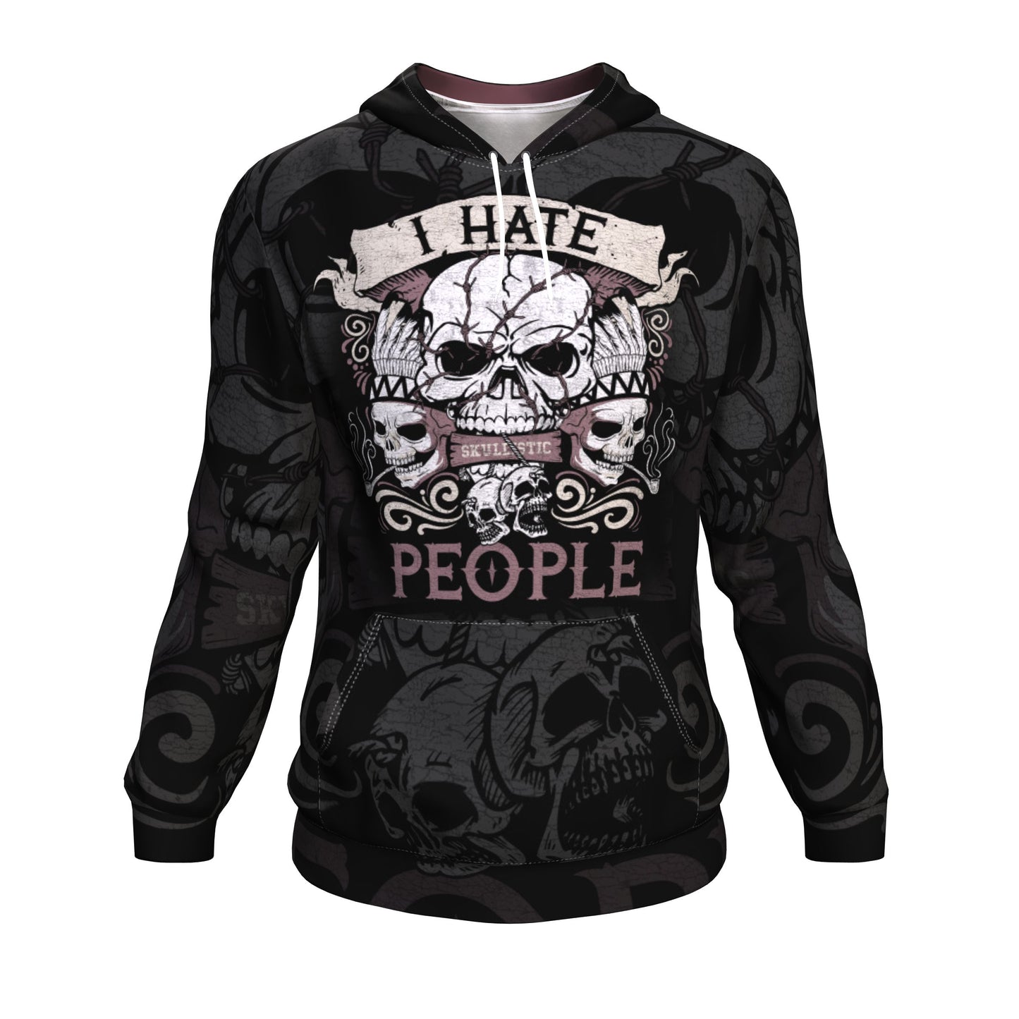 I Hate People Skull All Over Print Unisex Hoodie