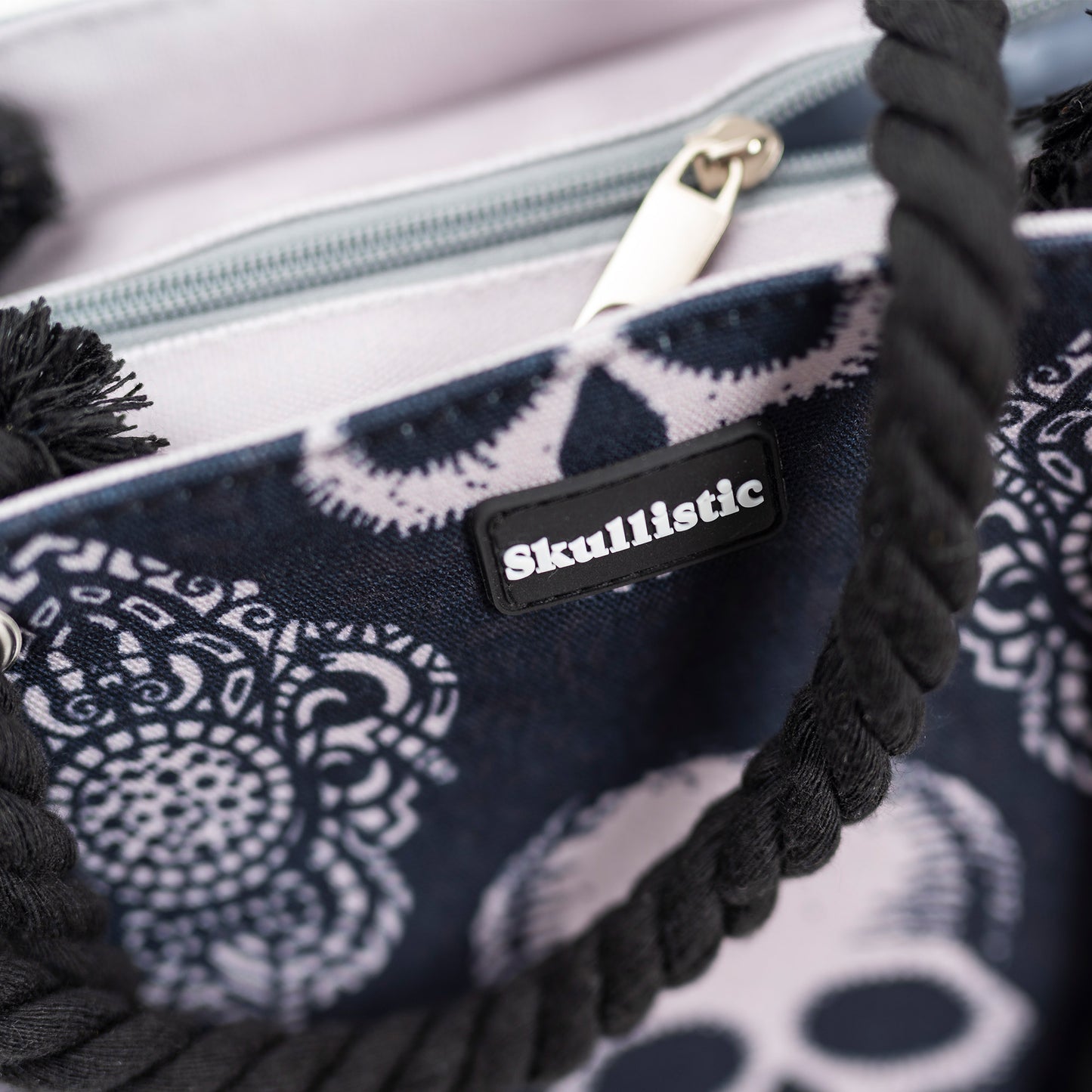 Gothic Black Skull Shoulder Beach Bag CLOSE UP