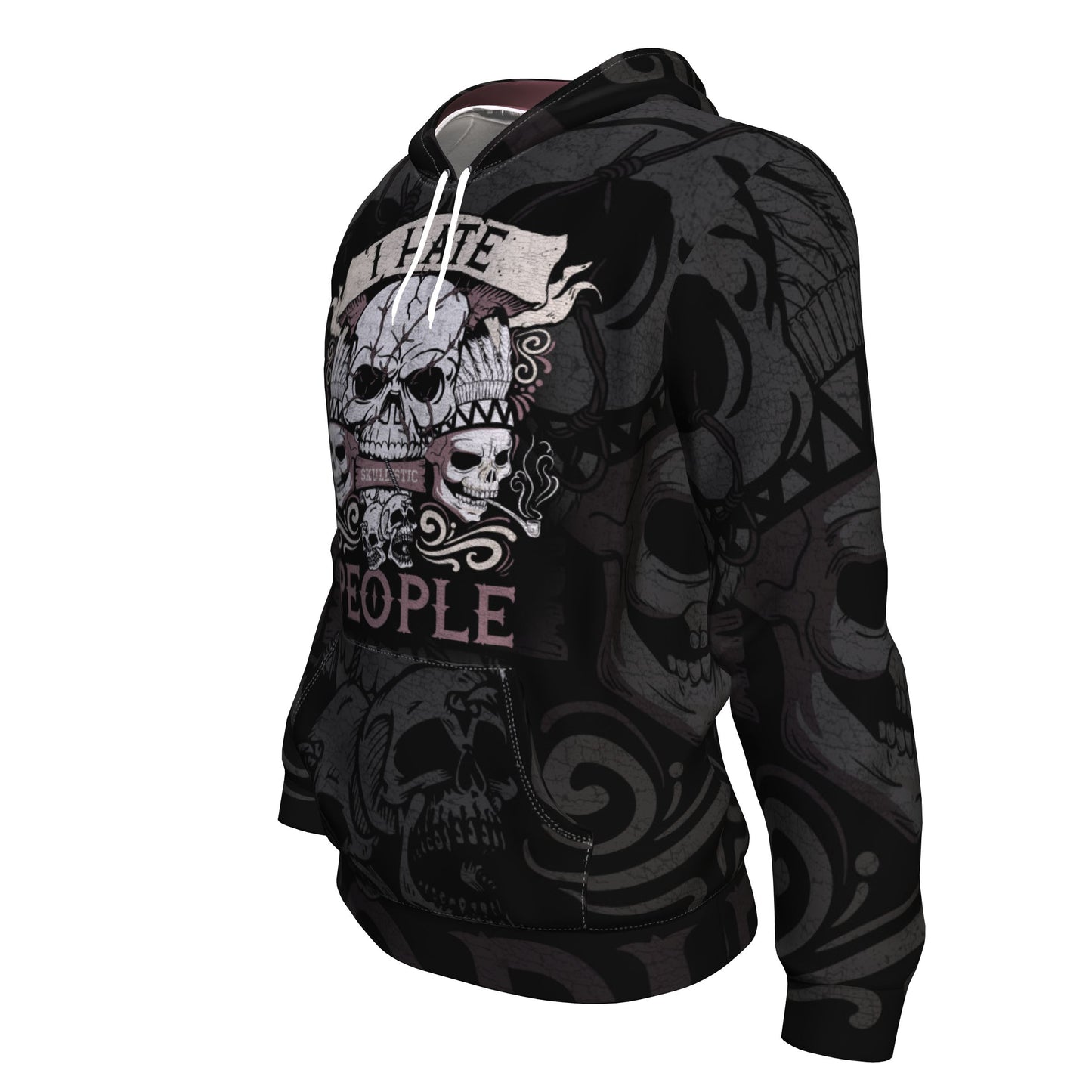 I Hate People Skull All Over Print Unisex Hoodie