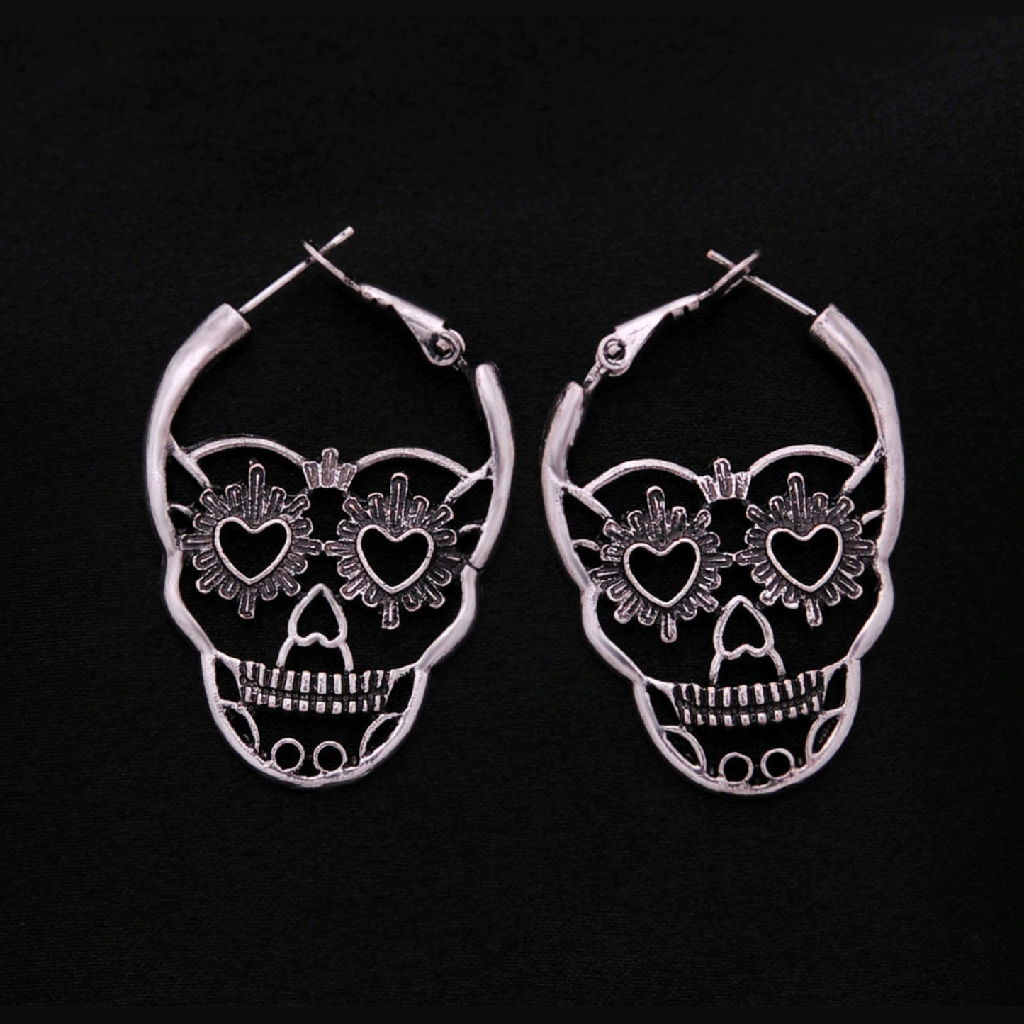 Antique Silver Sugar Skull Earrings