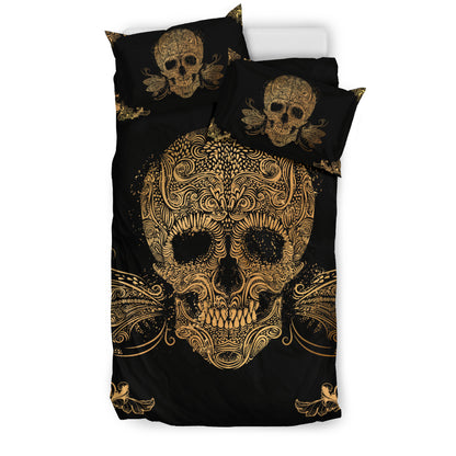Skullistic™ Golden Sugar Skull Duvet Cover Set