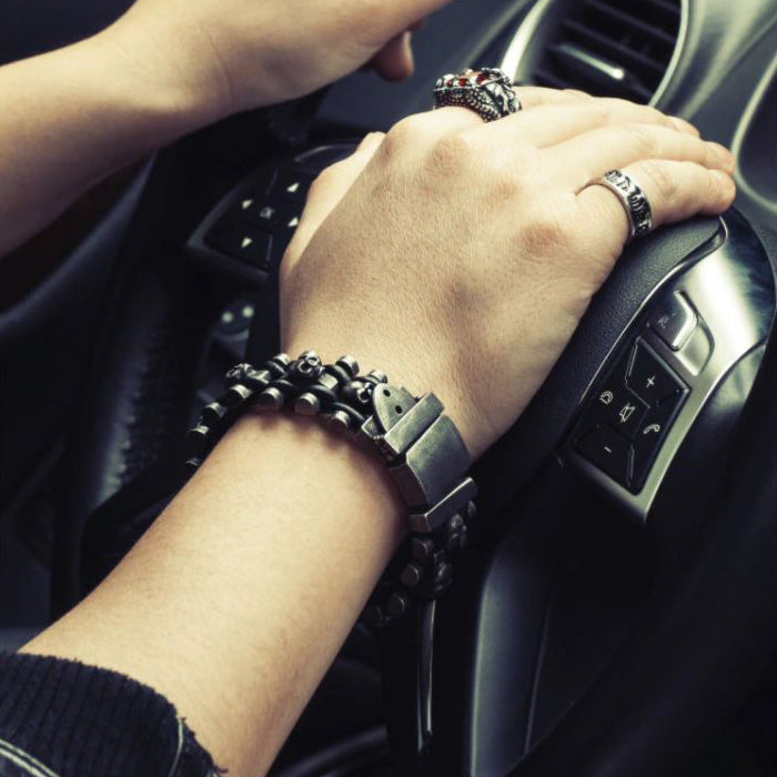 Skull Stainless Steel Leather Bracelet