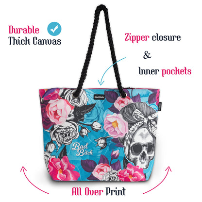 BB Flower Skull Shoulder Beach Bag