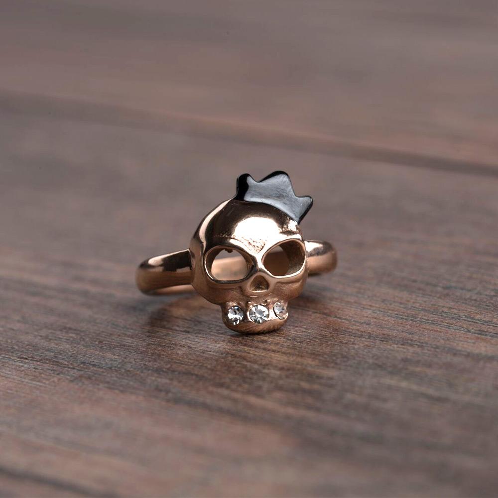Freya Skull Crowned Rose Gold Womens Ring