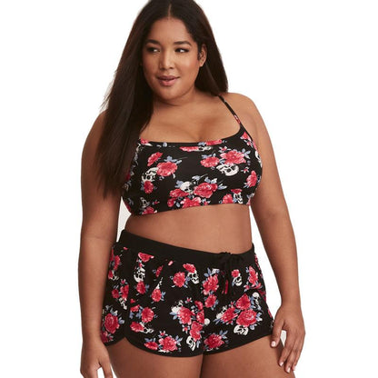 Plus Size Flower Skull Swimwear Set