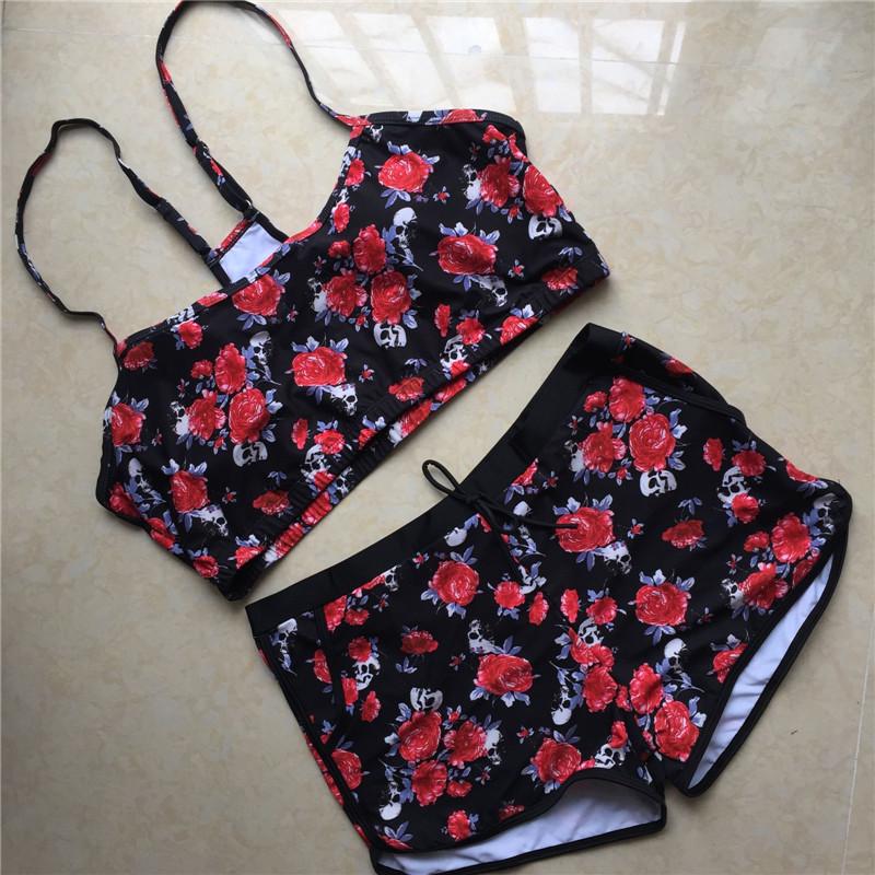 Plus Size Flower Skull Swimwear Set