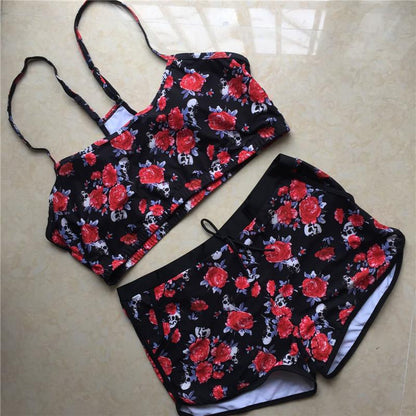 Plus Size Flower Skull Swimwear Set