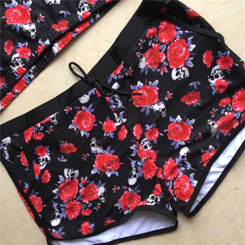 Plus Size Flower Skull Swimwear Set