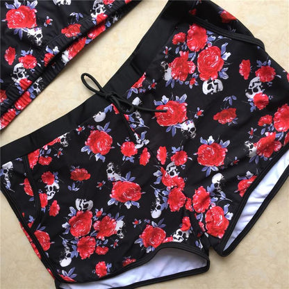 Plus Size Flower Skull Swimwear Set