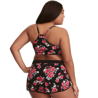 Plus Size Flower Skull Swimwear Set