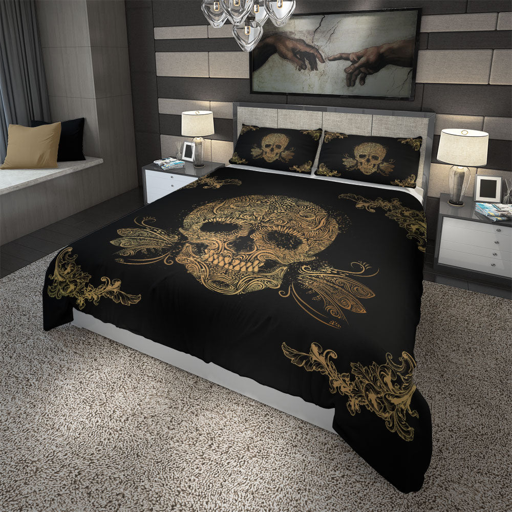 Skullistic Golden Sugar Skull Duvet Cover Set