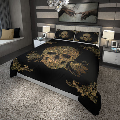 Skullistic Golden Sugar Skull Duvet Cover Set