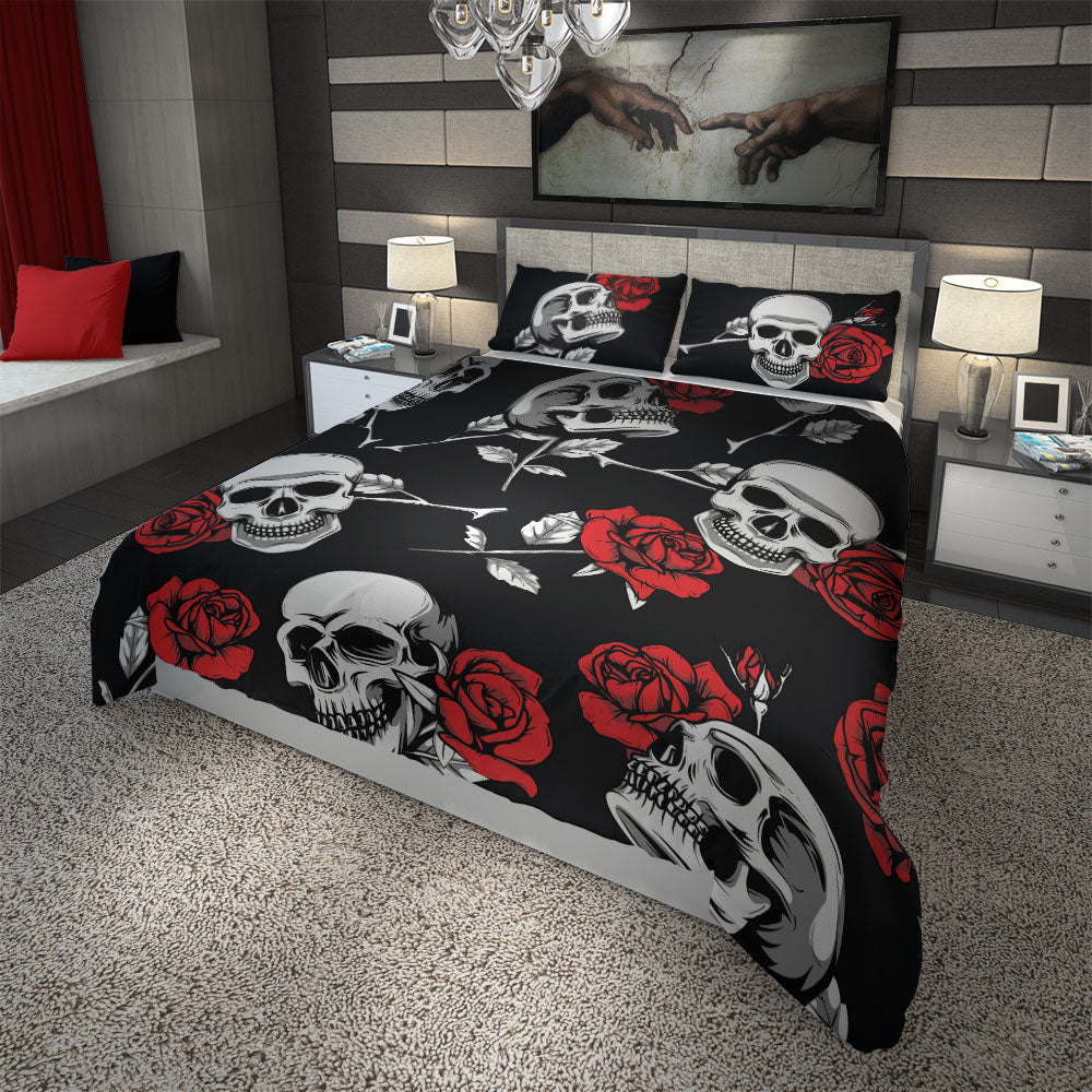 Skullistic Death Rose Black Duvet Cover Set
