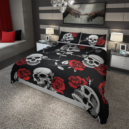 Skullistic Death Rose Black Duvet Cover Set