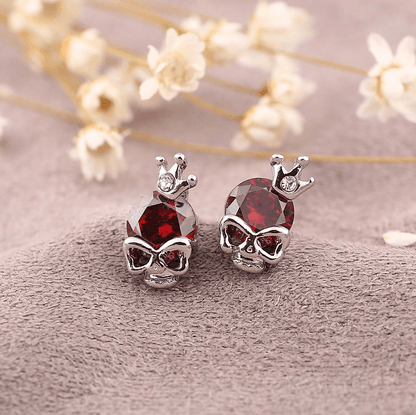 Silver Skull Crown Stud Earrings