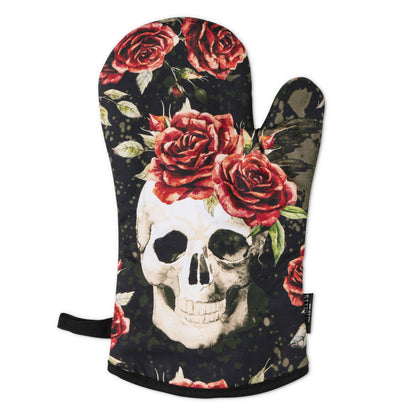 Skull Vintage Flower Oven Mitts Glove