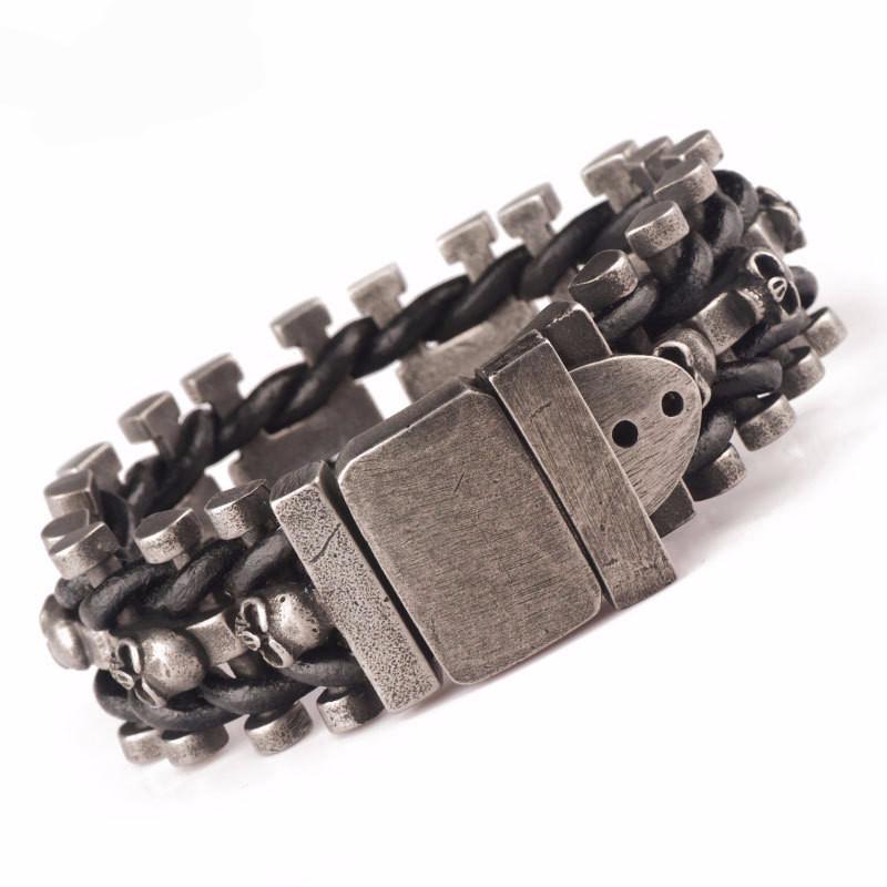 Skull Stainless Steel Leather Bracelet