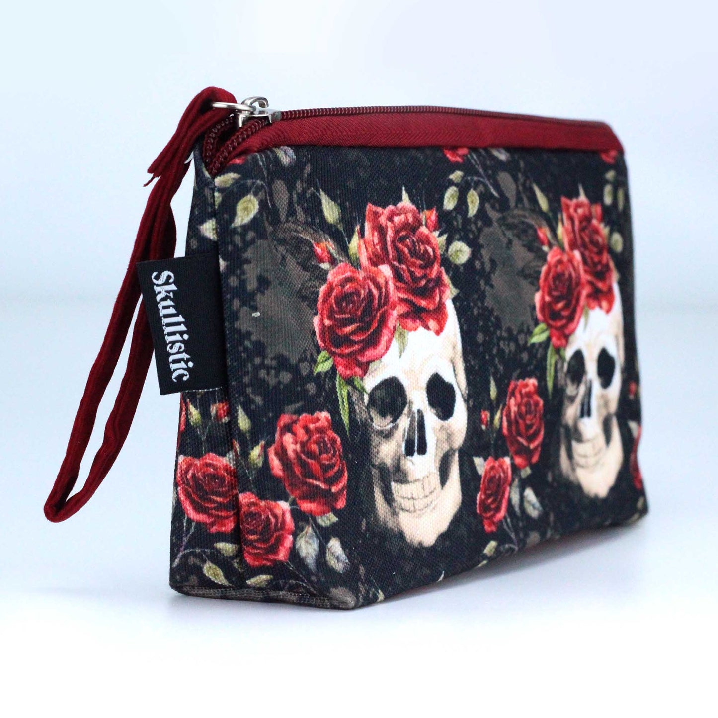 Vintage Flower Skull Makeup Bag