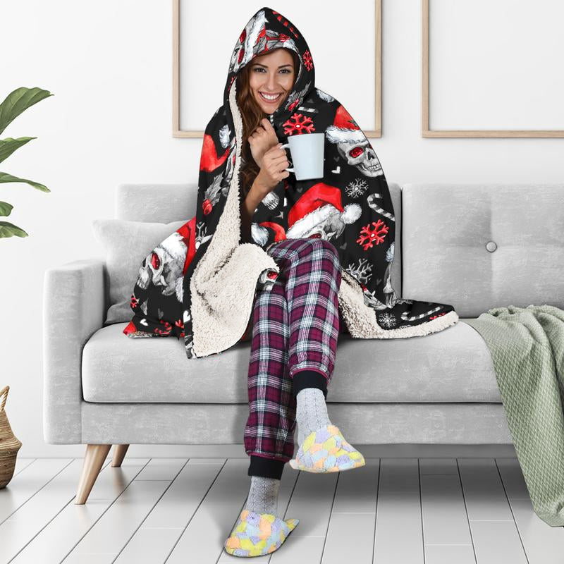 Christmas Santa Skulls Hooded Blanket